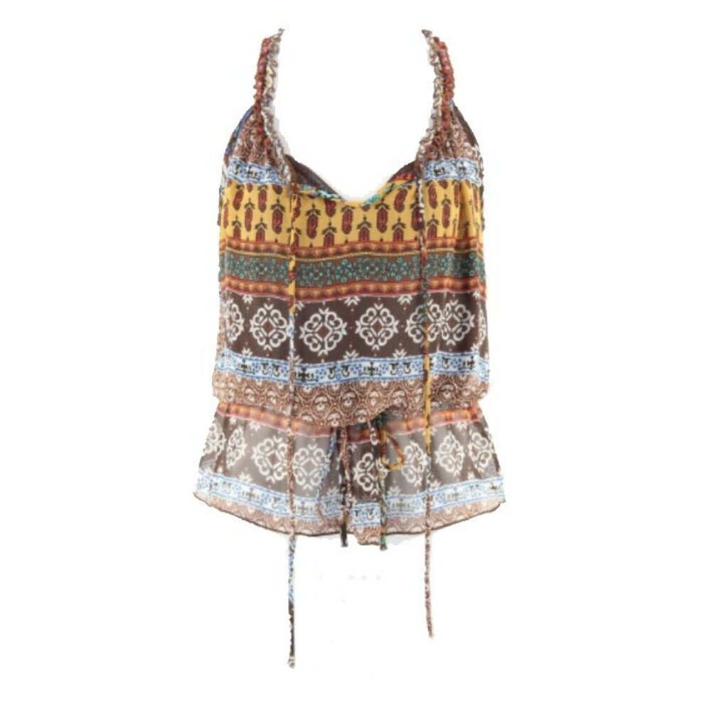 Stylebook Sally $30 M Brown Gold Aqua Multi 100% Polyester Top